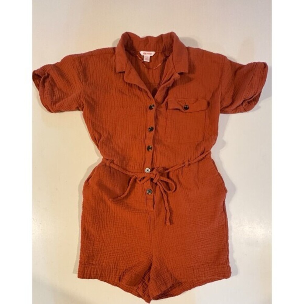 Joe Fresh Romper Shorts Outfit Button Up With Collar Burnt Orange Size Medium